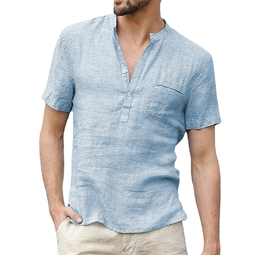 Summer Cotton Linen Short-Sleeved Breathable Shirt