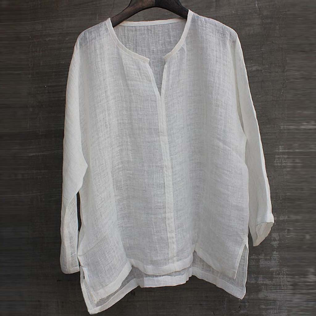 Summer Linen Cotton Breathable Loose V-Neck Shirt