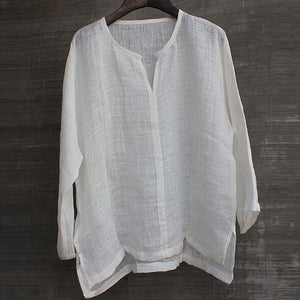 Summer Linen Cotton Breathable Loose V-Neck Shirt