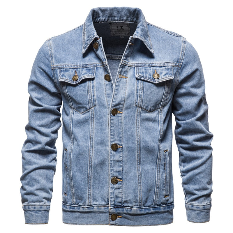 Cotton Denim Buttons Solid Color Jeans Jacket