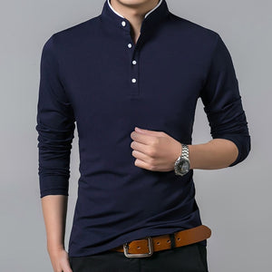 Solid Color Full Sleeve Mandarin Collar T-Shirt