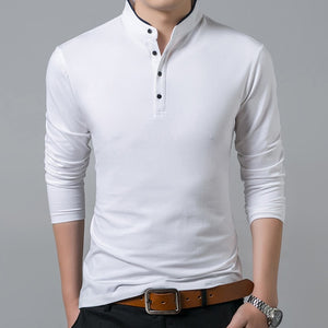 Solid Color Full Sleeve Mandarin Collar T-Shirt