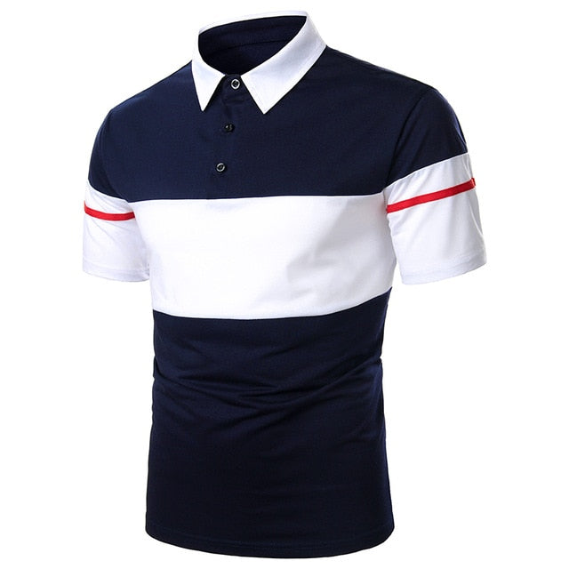 Casual Short Sleeve Contrast Color Polo Shirt