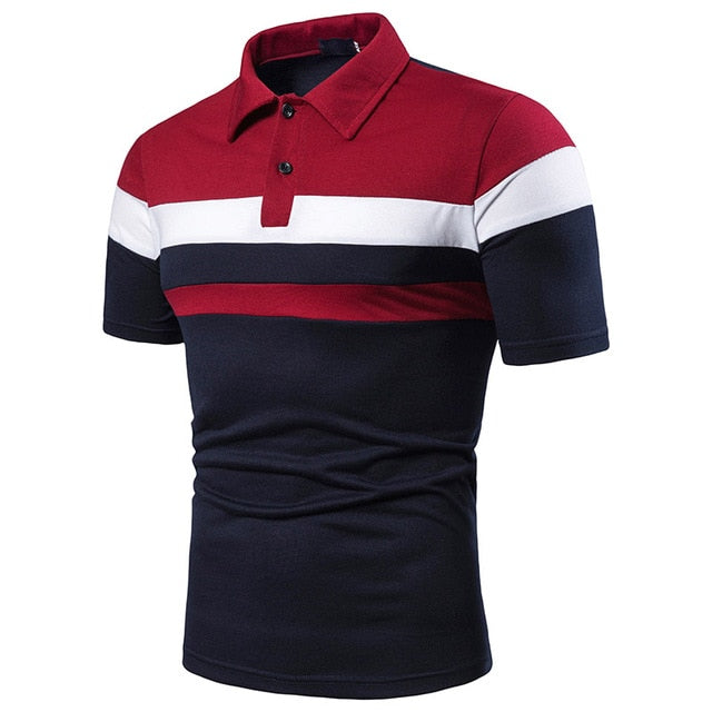 Casual Short Sleeve Contrast Color Polo Shirt