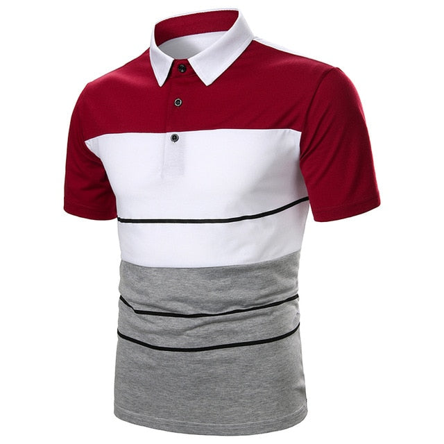 Casual Short Sleeve Contrast Color Polo Shirt