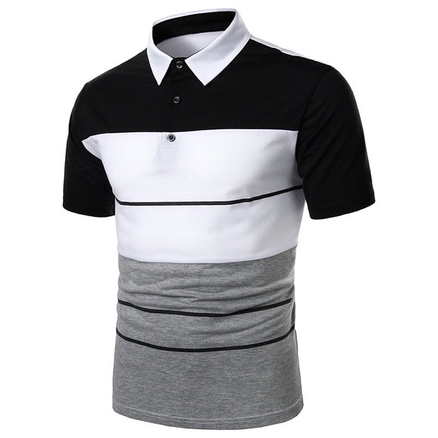 Casual Short Sleeve Contrast Color Polo Shirt