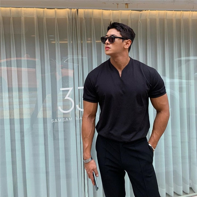 Summer Short Sleeve Slim Fit V-Neck T-Shirt