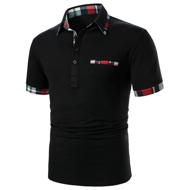 Casual Short Sleeve Contrast Color Polo Shirt