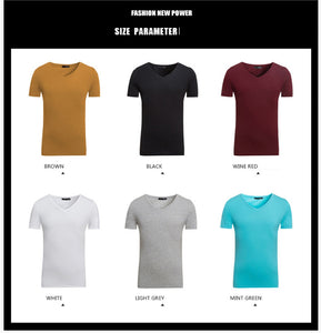 Soft Slim Stretch Solid Color V-Neck T-Shirt