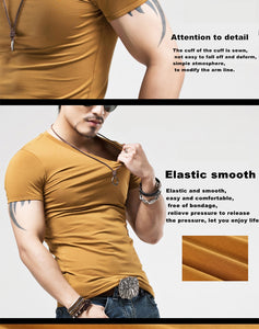 Soft Slim Stretch Solid Color V-Neck T-Shirt