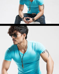 Soft Slim Stretch Solid Color V-Neck T-Shirt