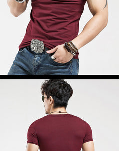 Soft Slim Stretch Solid Color V-Neck T-Shirt