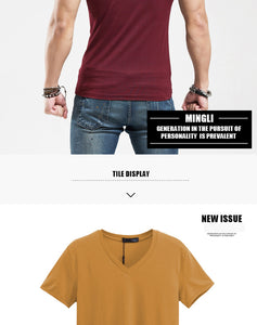 Soft Slim Stretch Solid Color V-Neck T-Shirt