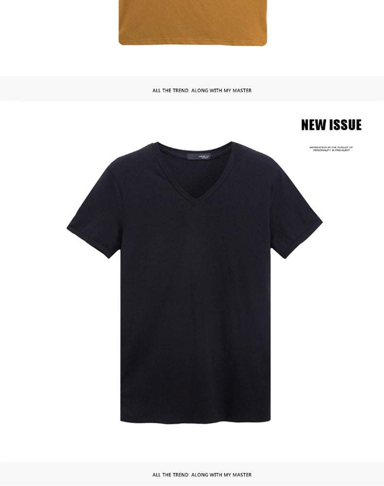 Soft Slim Stretch Solid Color V-Neck T-Shirt