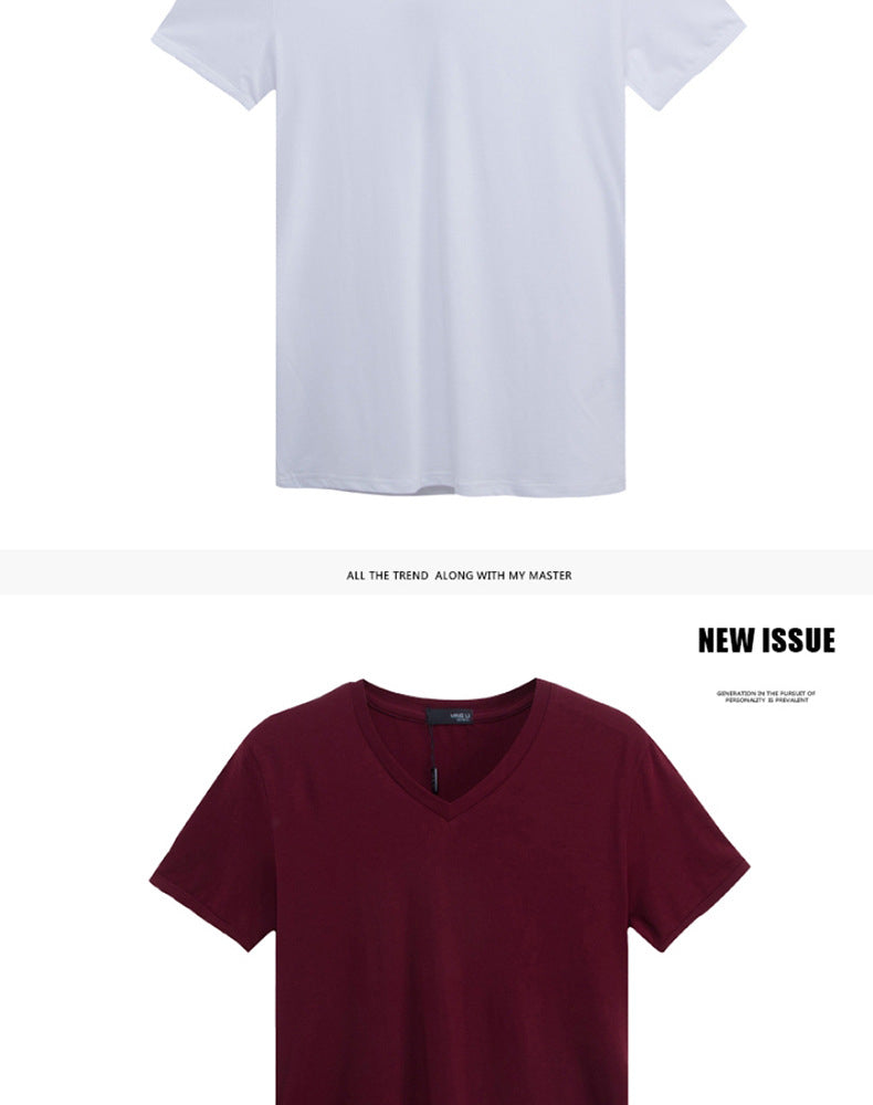 Soft Slim Stretch Solid Color V-Neck T-Shirt