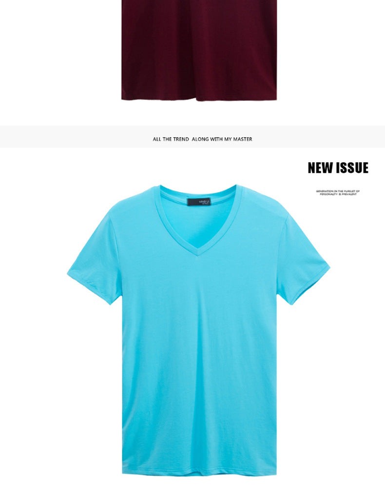 Soft Slim Stretch Solid Color V-Neck T-Shirt