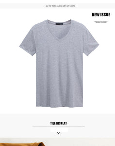 Soft Slim Stretch Solid Color V-Neck T-Shirt