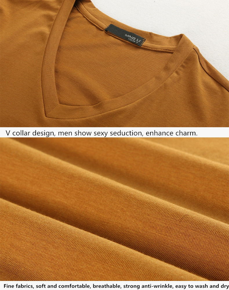 Soft Slim Stretch Solid Color V-Neck T-Shirt