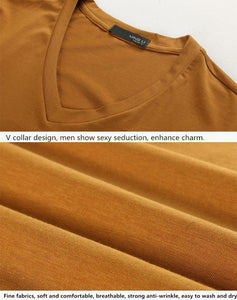 Soft Slim Stretch Solid Color V-Neck T-Shirt