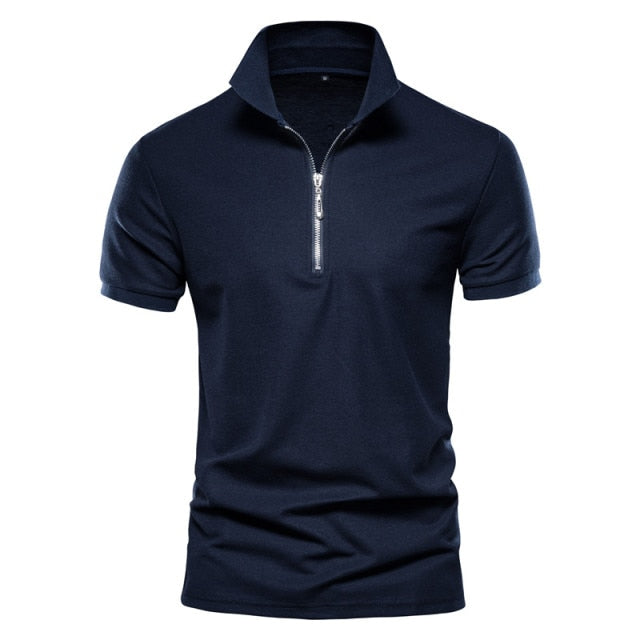 Summer Fashion Casual Solid Zipper Polo Shirt