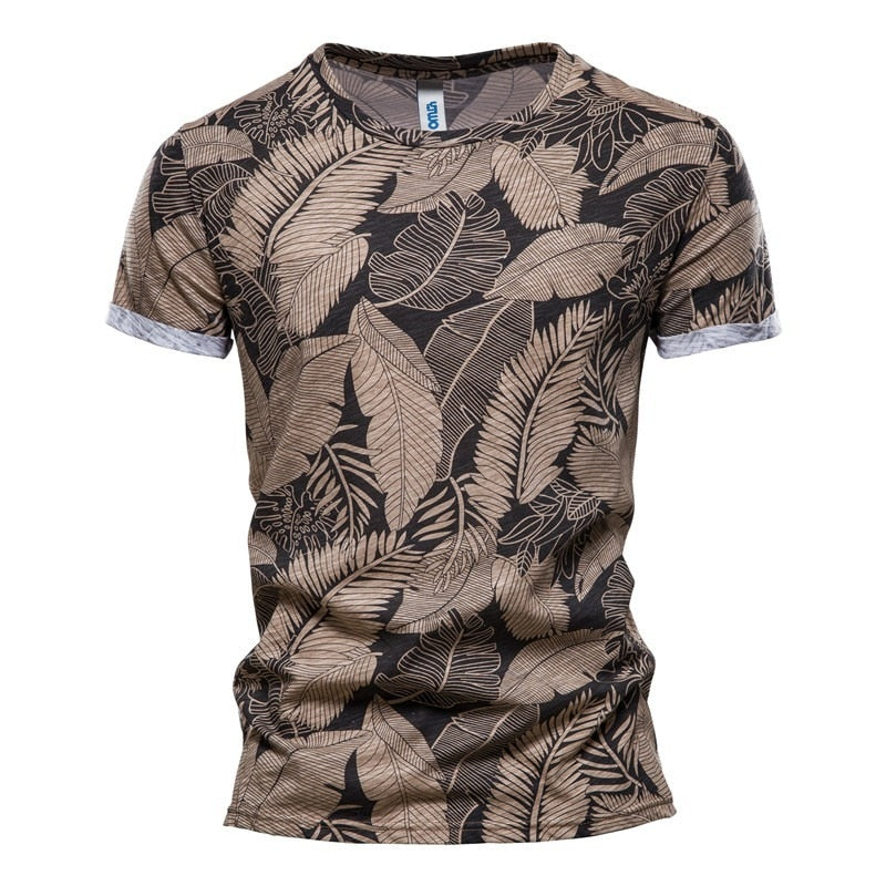 Summer Leaf Printed O-Neck Short-Sleeved T-Shirt