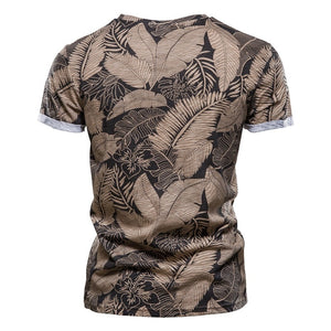 Summer Leaf Printed O-Neck Short-Sleeved T-Shirt