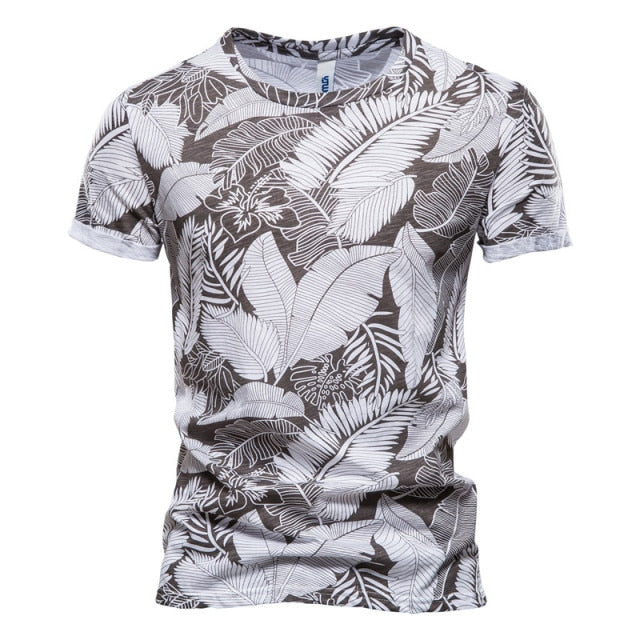 Summer Leaf Printed O-Neck Short-Sleeved T-Shirt