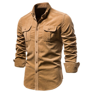 Business Casual Fashion Solid Color Corduroy Shirt