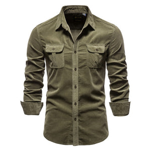 Business Casual Fashion Solid Color Corduroy Shirt