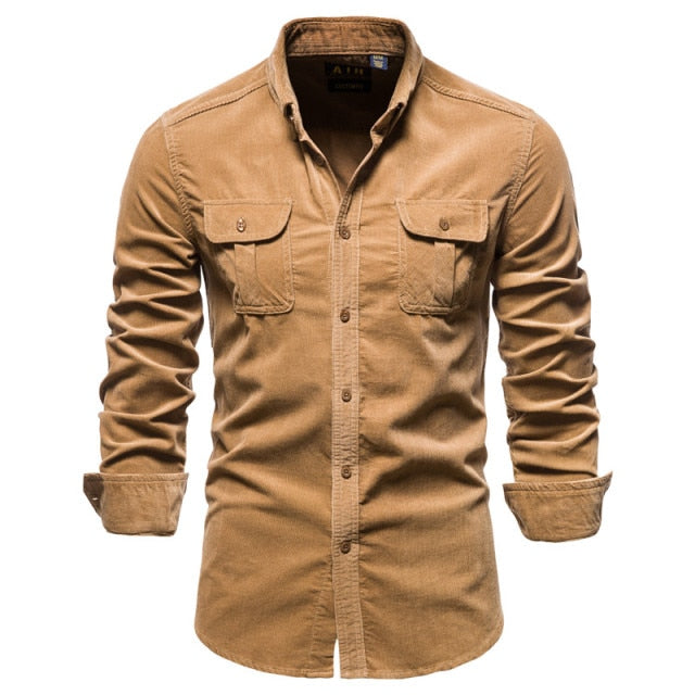 Business Casual Fashion Solid Color Corduroy Shirt