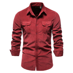 Business Casual Fashion Solid Color Corduroy Shirt