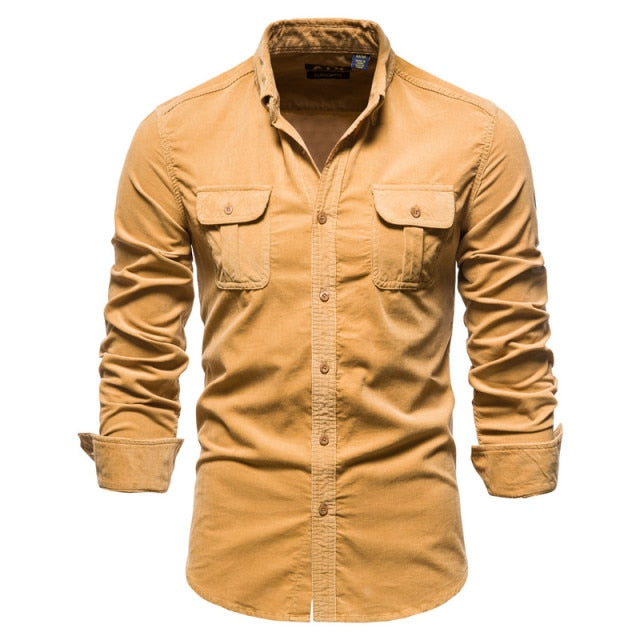 Business Casual Fashion Solid Color Corduroy Shirt