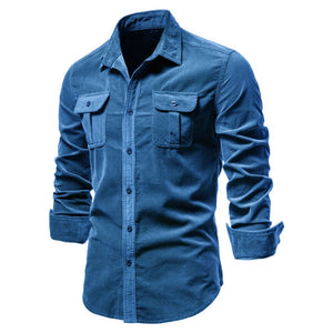 Business Casual Fashion Solid Color Corduroy Shirt