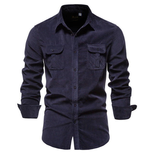 Business Casual Fashion Solid Color Corduroy Shirt