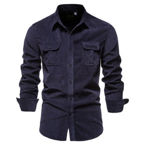 Business Casual Fashion Solid Color Corduroy Shirt