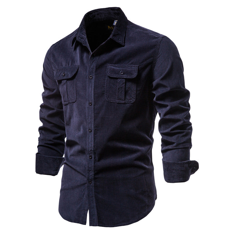 Business Casual Fashion Solid Color Corduroy Shirt