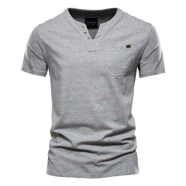 Summer Quality Solid Color Design V-Neck T-Shirt