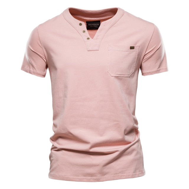 Summer Quality Solid Color Design V-Neck T-Shirt