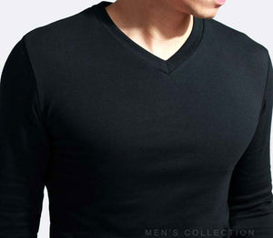 Soft Thin Long Sleeve Elastic V-Neck T-Shirt