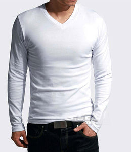 Soft Thin Long Sleeve Elastic V-Neck T-Shirt