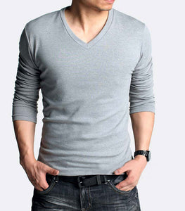 Soft Thin Long Sleeve Elastic V-Neck T-Shirt