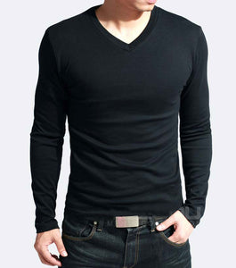 Soft Thin Long Sleeve Elastic V-Neck T-Shirt