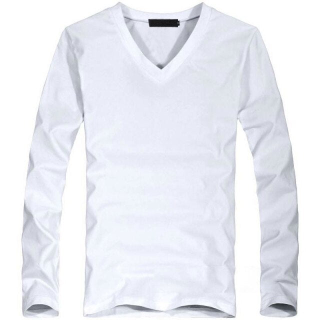 Soft Thin Long Sleeve Elastic V-Neck T-Shirt