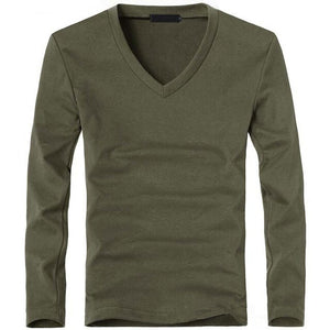 Soft Thin Long Sleeve Elastic V-Neck T-Shirt