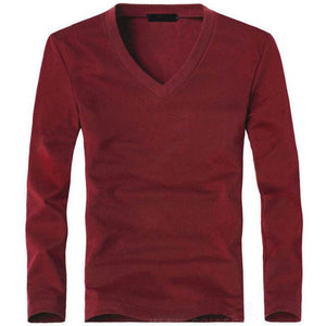 Soft Thin Long Sleeve Elastic V-Neck T-Shirt