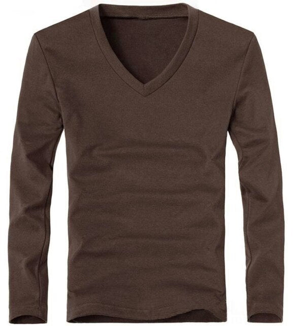 Soft Thin Long Sleeve Elastic V-Neck T-Shirt