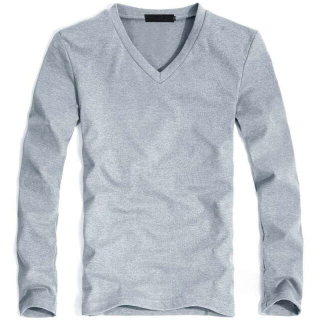 Soft Thin Long Sleeve Elastic V-Neck T-Shirt