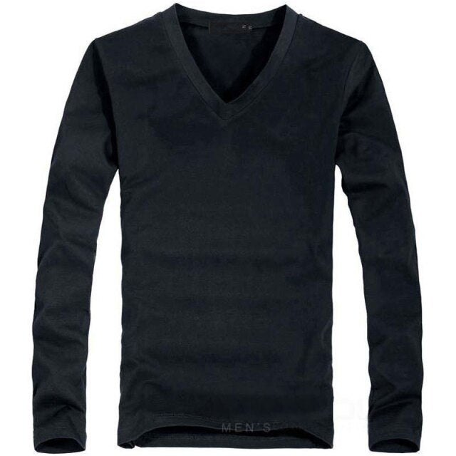 Soft Thin Long Sleeve Elastic V-Neck T-Shirt