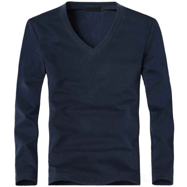 Soft Thin Long Sleeve Elastic V-Neck T-Shirt