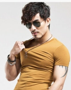 Soft Slim Stretch Solid Color V-Neck T-Shirt